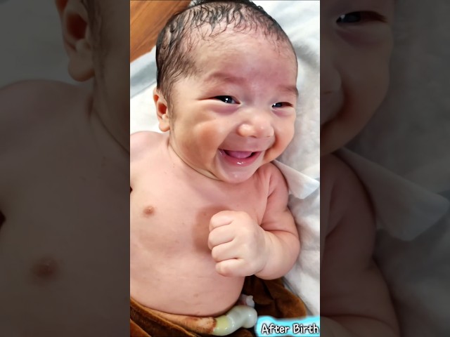 Cutest Newborn Baby Smiles to Dad after First Cry