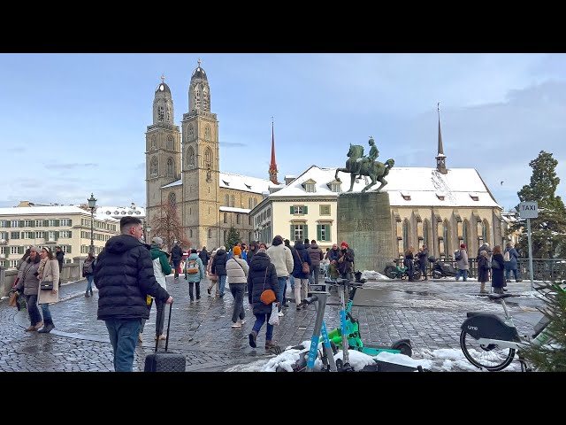 Zurich Switzerland 🇨🇭 Winter Snow Walk 2024 / 2025 ❄️ 4K HDR