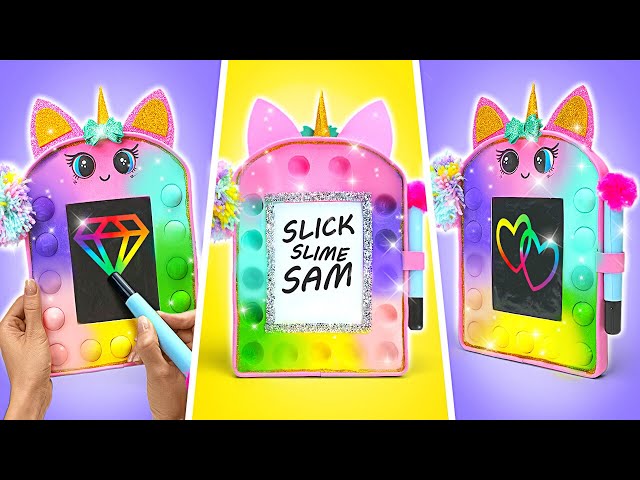 SCHOOL HACKS DIY🦄 Sparkly Pop It Unicorn Drawing Board |