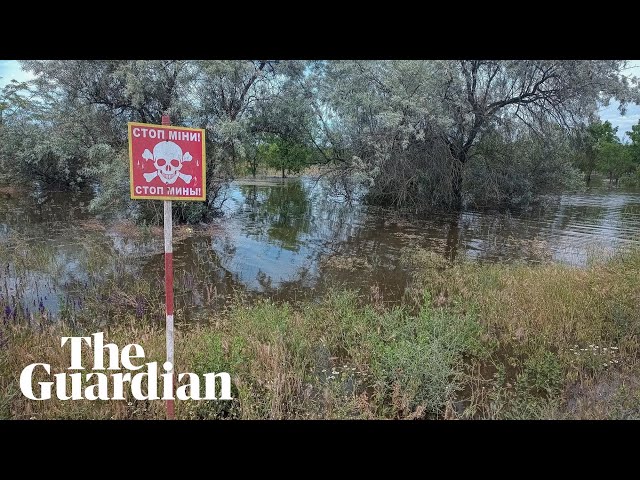 Drone footage shows flooded minefields in southern Ukraine