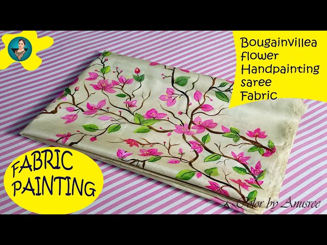 Learn how to paint bougainvillea flower on Fabric/ How to paint on saree with 5 tips & tricks