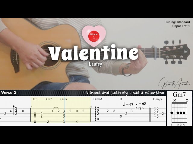 Valentine - Laufey | Fingerstyle Guitar | TAB + Chords + Lyrics