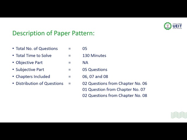 Paper Pattern of Finalterm Examination Probability & Statistics