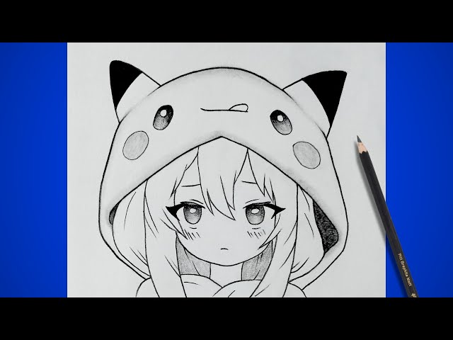 How To Draw A Cute Anime Girl With Pikachu Hoodie Easy Step By Step | How to draw Anime Girl