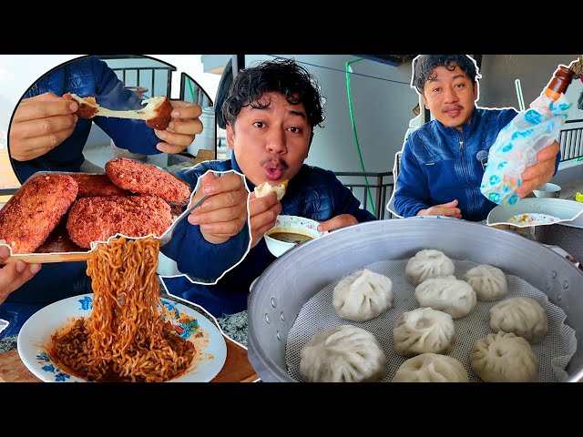 Juicy Fluffy Pork MOMO Homemade,  Fail Cheese pull,  black beans Ramen dherai pachi