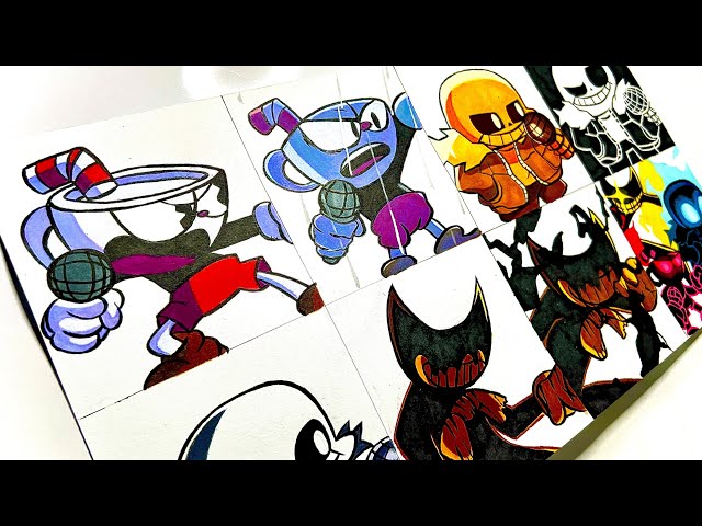 Drawing FNF’ VS Indie Cross - Crossed Out (Nightmare: Cuphead Sans Bendy) (FNF Mod)