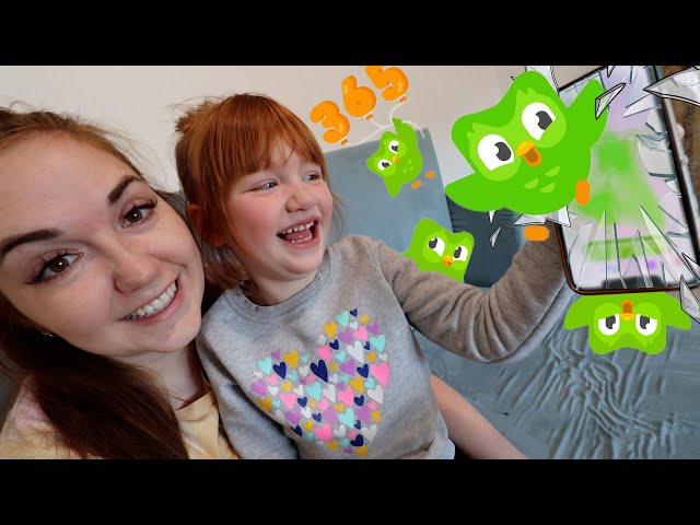 Adley Learns to READ!!  Learning routine, eating Healthy Snacks, Duolingo ABC game with Mom and Dad