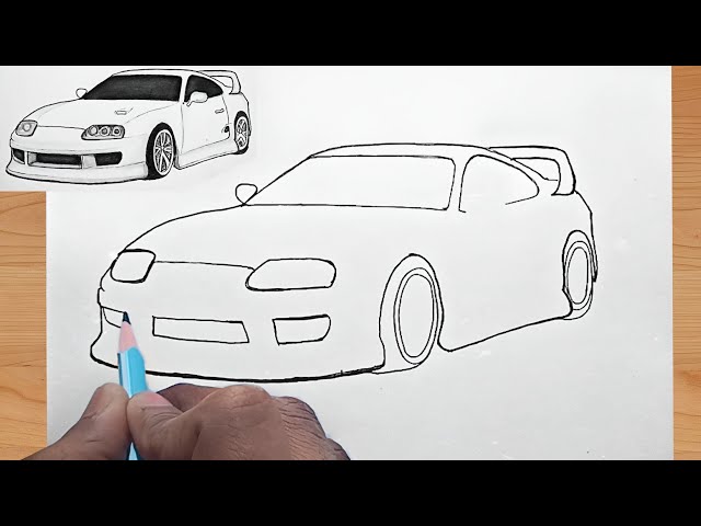 How to Draw a Toyota Supra 🔥| Easy Outline to Realistic Shading Tutorial