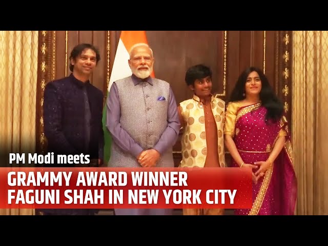 PM Modi meets Grammy Award Winner Faguni Shah in New York City