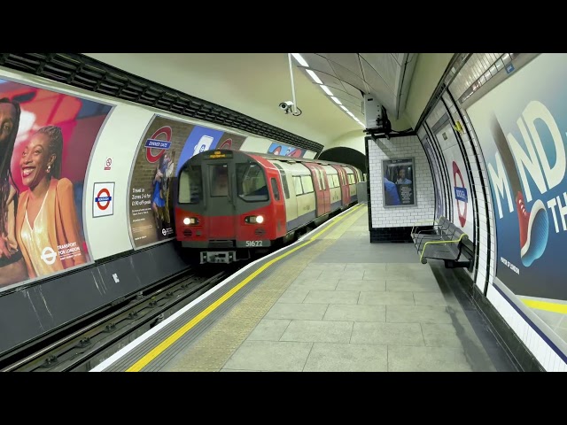 Northern line train arrives on the northbound platform at Borough, post-refurbishment