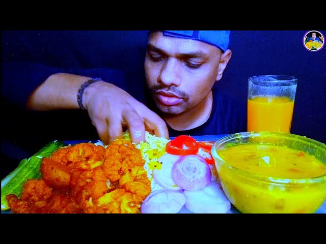 ASMR 🔥DAL CHAWAL EATING, CAULIFLOWER  MASALA CURRY CHALLENGE VIDEO,ONION SALAD#asmr #mukbang #psk🙏