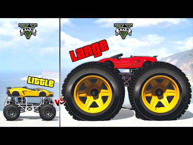 GTA 5 SMALL LITTLE vs BIG LARGE WHEEL MONSTER TRUCK LAMBORGHINI