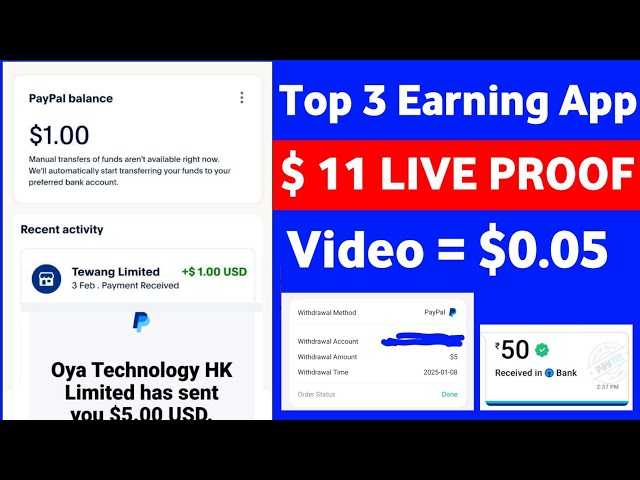 Top 3 PayPal Cash Earning Apps For Android in India 2025 | PayPal Earn Money | PayPal Earning Apps