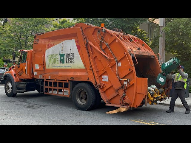 Orange International + Freightliner UHE Rear Loader Garbage Trucks on Organic Food Waste