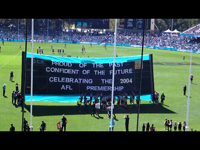 2014 AFL Rd 4 - Port Adelaide run through banner vs Brisbane