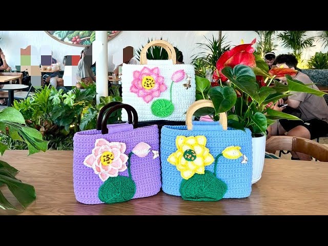 Crochet lotus flower bag/Hướng dẫn móc chiếc túi hoa sen rất xinh tươi