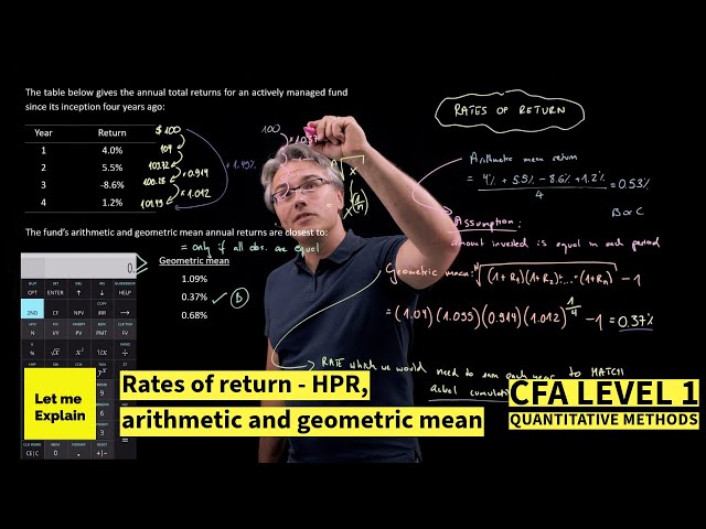 Rates of return - holding period return, arithmetic and geometric mean (for the CFA Level 1 exam)