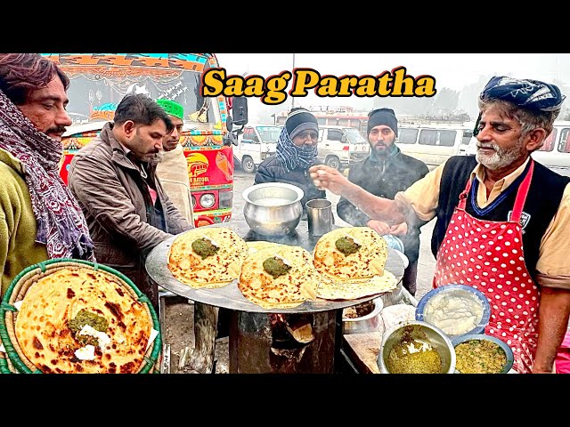 ALOO PARATHA STREET FOOD PAKISTAN 🇵🇰 - SAAG PARATHA NASHTA | SAAG PARATHA IN LAHORE | STREET FOOD PK