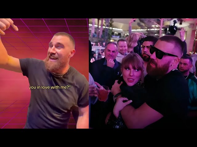 Travis Kelce to Taylor Swift while singing during Super Bowl afterparty