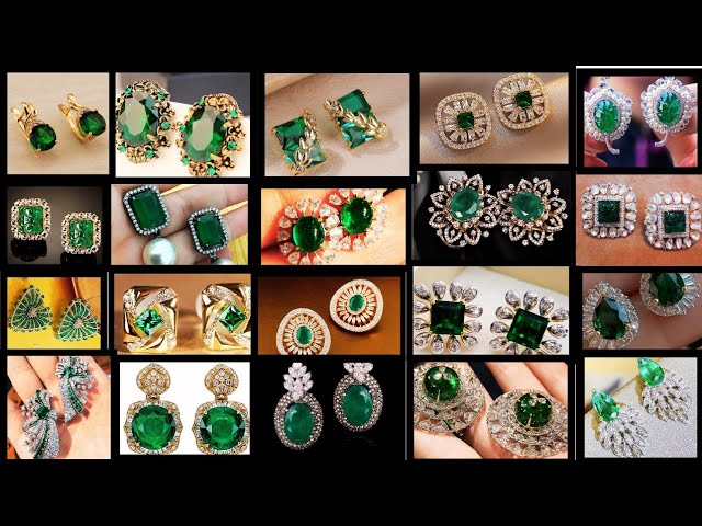 "Top Trending Emerald Stud Earrings Collections" Emerald Diamond  studs earrings