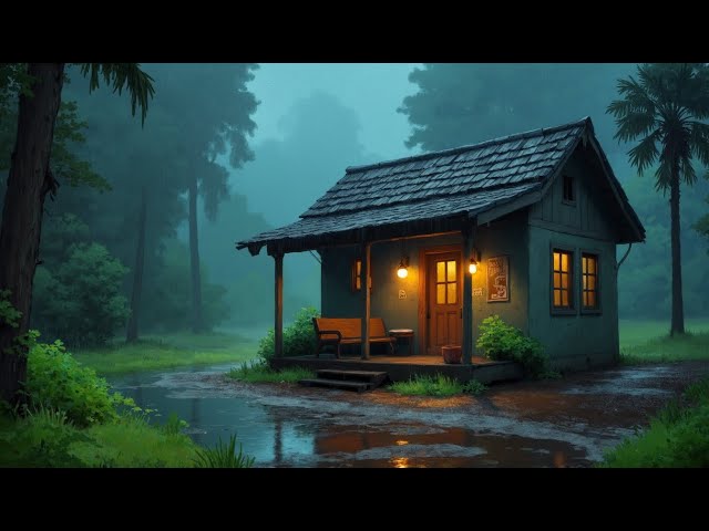 SUPER HEAVY RAIN IN ASIAN HILLS VILLAGE LIFE | TORRENTIAL RAIN AND THUNDER SOUNDS FOR SLEEPING#143