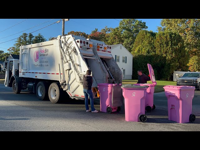 Pink Bin Sanatation Garbage Truck VS Fall Trash And Recycling