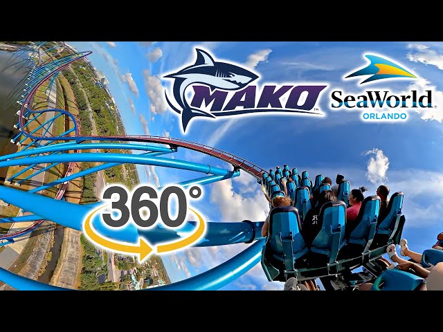 VR 360 Mako Roller Coaster On Ride Back Seat POV SeaWorld Orlando 2023 10 30