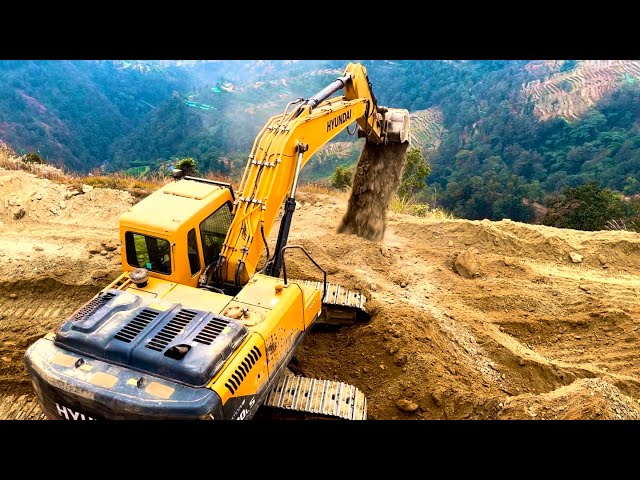 Hyundai Excavator at Work on the Tallest Mountain Slope with a New Operator