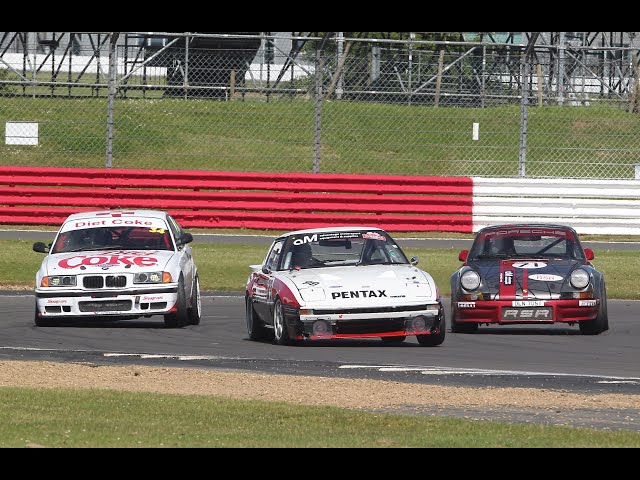 Racing Mazda RX7 in fight of its life - Silverstone GP CSCC Future Classics 22nd June 2024