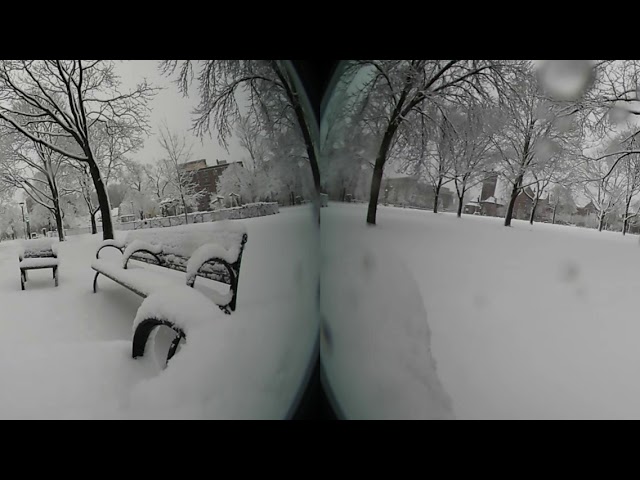 snowy commons benches