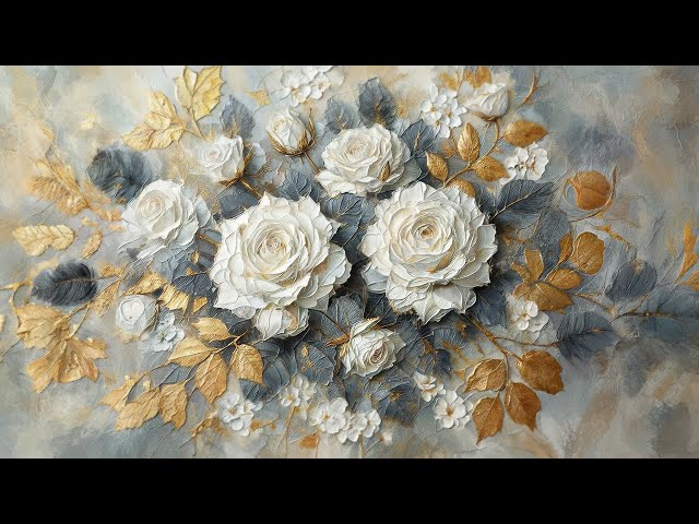 Frame TV Art Vintage White Roses Ambience Wallpaper Painting Screensaver 4K UHD 1Hr