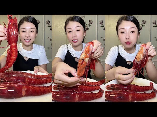 【XueYan Mukbang】Red Magic Shrimp🦐🦐#Seafood#sashimi#gourmet#asmr