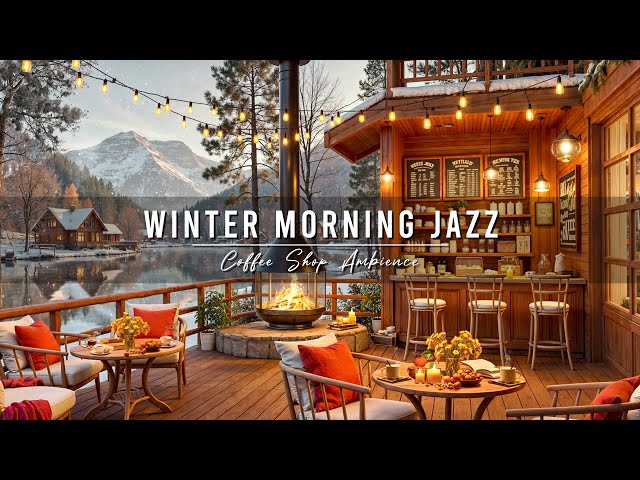 Relaxing Winter Morning Jazz Music & Crackling Fireplace for Work ⛄ Cozy Winter Coffee Shop Ambience