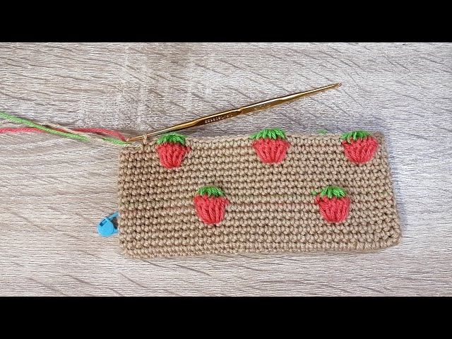 New! Crochet​ 3D​ Strawberry​ Stitch🍓 แชร์เทคนิค​ การถักลายสตรอเบอรี่​ แบบใหม่​ 3มิติ