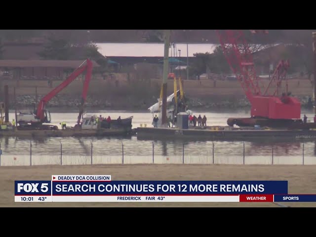 Search continues for 12 missing bodies after deadly DCA plane crash