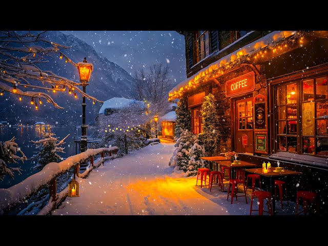 ❄️ Switzerland Winter Vibes ☕ Cozy Outdoor Cafe Ambience with Gentle and Smooth Jazz Music for Relax