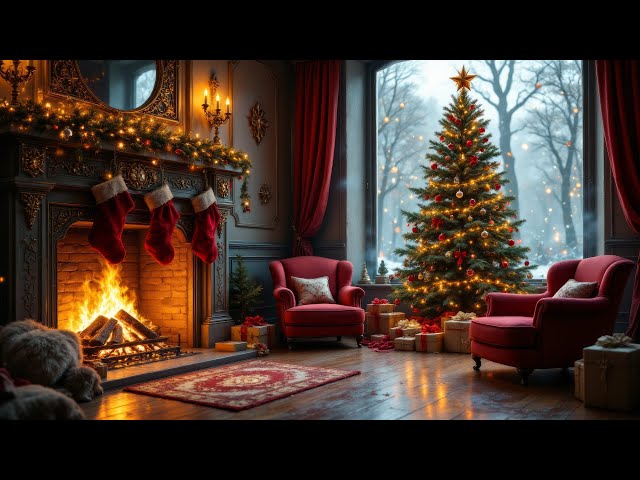 Luxurious Christmas Jazz with Crackling Fire - Ultra-Cozy Holiday Fireplace Ambience