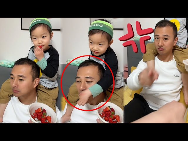 Dad Only Eats The Strawberries My Daughter Has Bitten, Not Mine#cutebaby#funnyvideos#smile