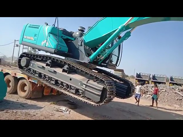 AMAZING TRICK FOR EXCAVATOR "KOBELCO SK380 XD LC" UNLOADING FROM TROLLER