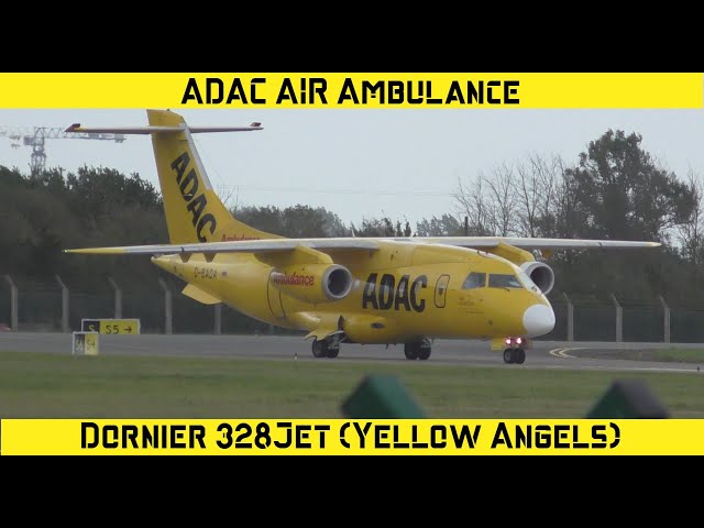 ADAC Air Ambulance Dornier 328Jet Landing & Takeoff from Dublin Airport - The Yellow Angels