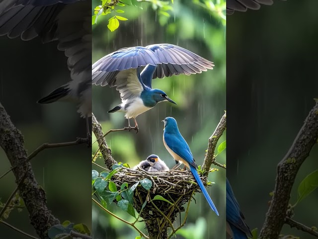 Birds, parents and chicks, against the wind and rain. #birds  #birdsoftheworld