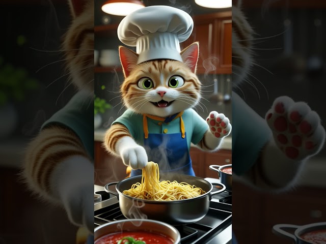 "Cat Chef's Noodles Trigger Police Chase! 🍝🚔" cat ai stories, cat ai