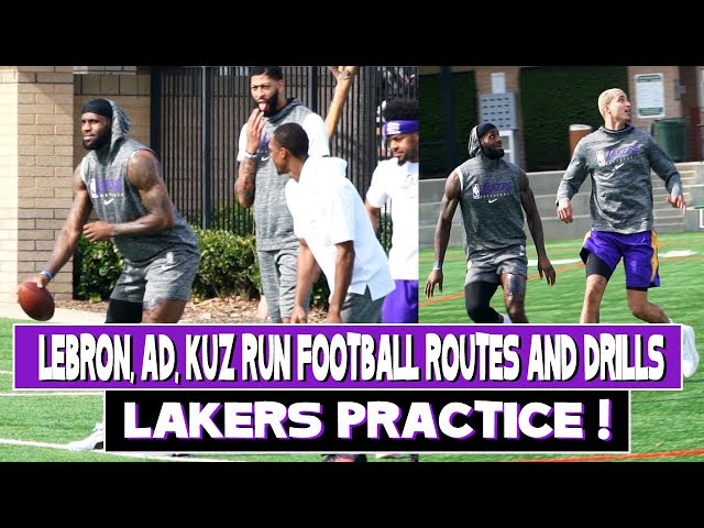 Lakers Football Practice!! LeBron Looks Like an All Pro NFL Athlete and Teammates Run Routes!