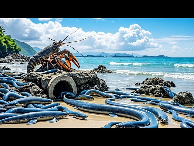 比胳膊还粗的海鳗搁浅，小章一只手抓不住，不料下一秒竟发现巨型石斑、大龙虾【赶海小章官方频道】