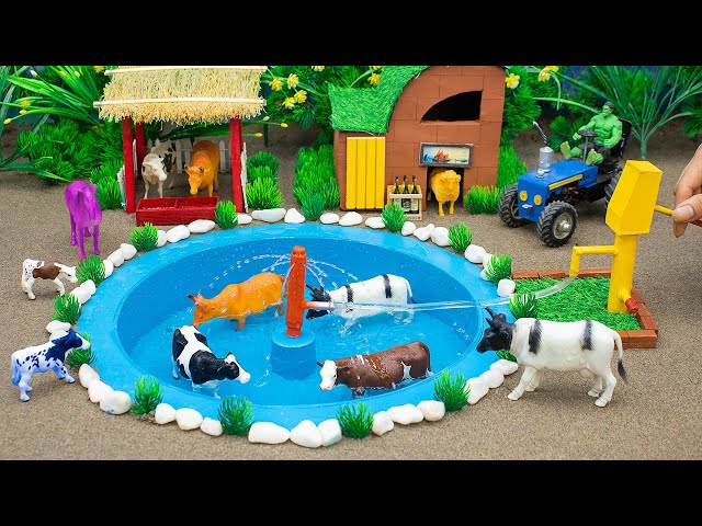 DIY Farm Diorama with Mini HOUSE and Pond FOR COWS AND PIGS | Village farm