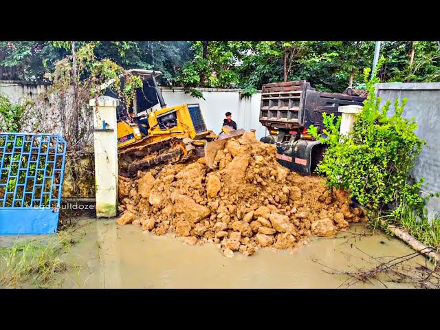 First Start New Project!! Filling Land  on Flooded by Komat'su D20P with 5ton Trucks