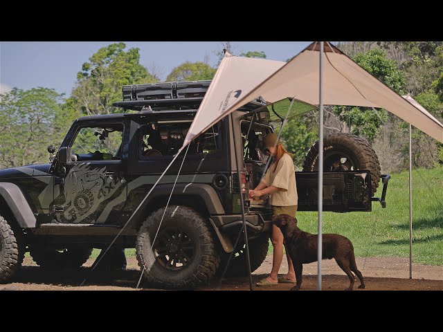 SMALL CAR camping [ Jeep Wrangler 2 door, smart storage, tarp shelter ] SoC 23