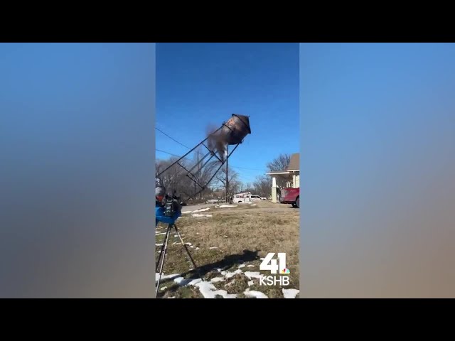 Independence water tower tumbles