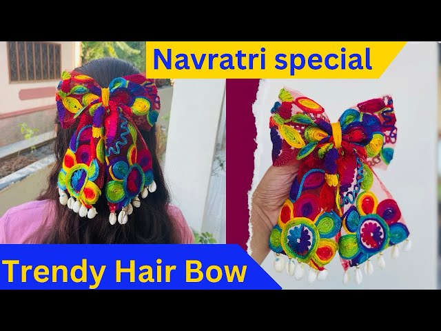 Trendy Hair bow//How to make hair bow/Navratri special/Jewellery making at home#navratri #hairbow