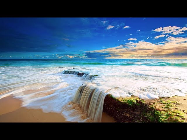 ♥♥ Relaxing 3 Hour Video of a Waterfall on an Ocean Beach at Sunset